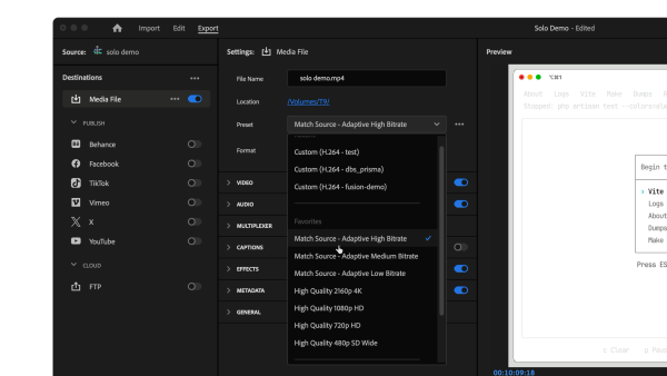 Exporting video